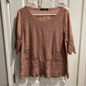 I Josh Dusty Rose Boho Lace Top Size L